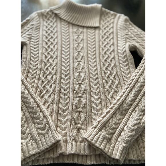 WAINSCOTT Cream/White Braided Knit Fisherman Sweater w/Split Collar sz Small - Picture 6 of 9
